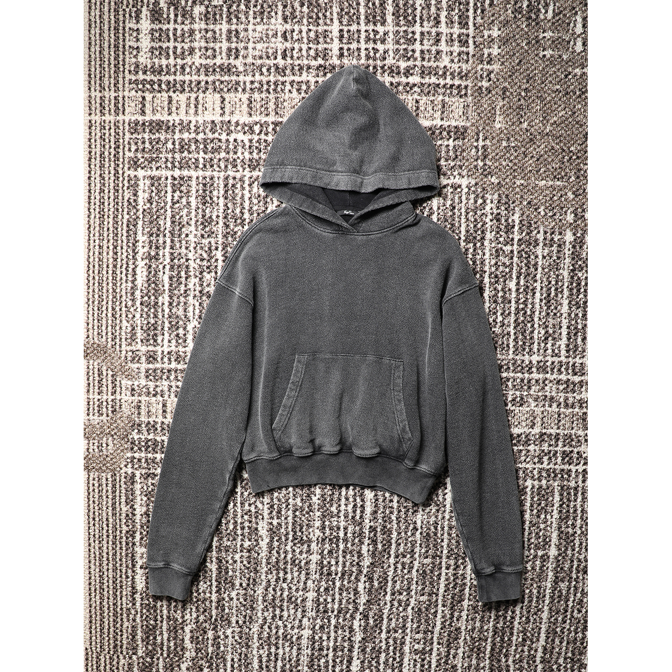 TANG TOWN自制INS爆火时髦率性水洗做旧废土风宽松连帽休闲短卫衣