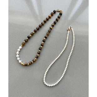 TANG TOWN  虎眼石天然巴洛克珍珠+淡水珍珠项链 单戴/叠戴