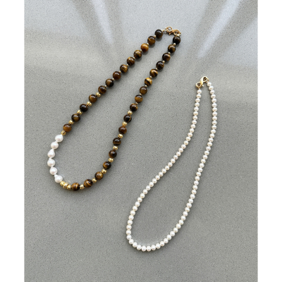TANG TOWN  虎眼石天然巴洛克珍珠+淡水珍珠项链 单戴/叠戴