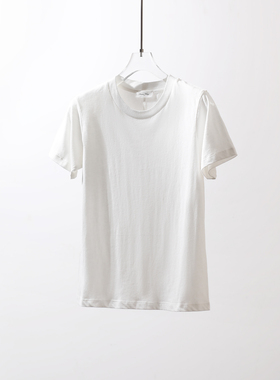 TANG TOWN时髦百搭纯色T/修身时髦设计立体显瘦后中缝圆领短袖T恤