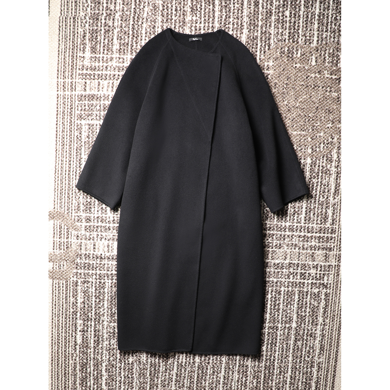 TANG TOWN自制極简风双片领纯羊绒双面呢廓形中长款手工大衣/外套