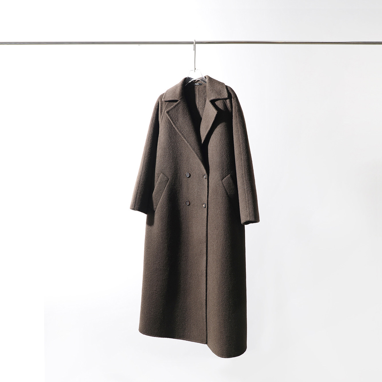 TANG TOWN自制奢暖轻柔牦牛绒 大翻领后片复式腰带双面呢大衣