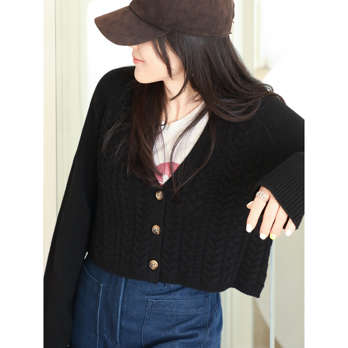 自制 TANG TOWN重磅100%纯山羊绒 笈致温暖 百搭复古绞花开衫秋冬