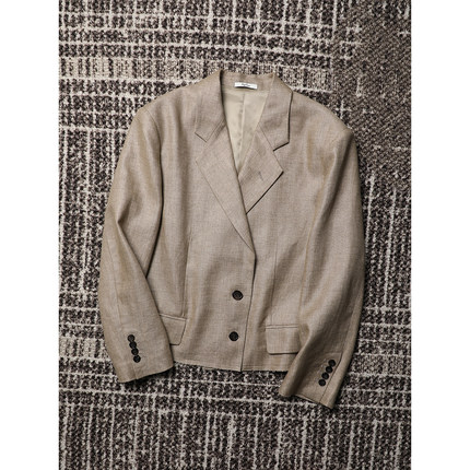 TANG TOWN 自制纯亚麻/垂挺有型 设计感下摆毛边老钱廓形西装外套