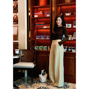 休闲裤 TANG 棉混纺显瘦立体分割线时髦简约直筒裤 亚麻 TOWN自制