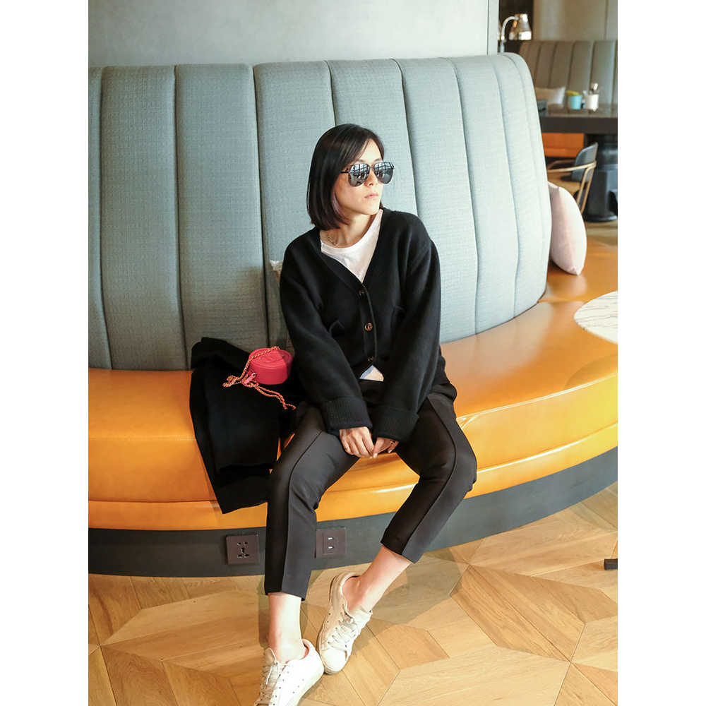 TANG TOWN 自制 重磅100%纯山羊绒 笈致温暖 廓形V领宽袖针织开衫