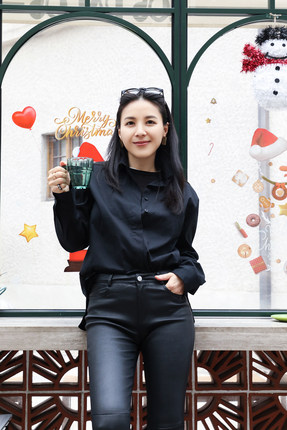 TANG TOWN 通勤王OL百搭棉黑色白色时髦叠穿长袖衬衫