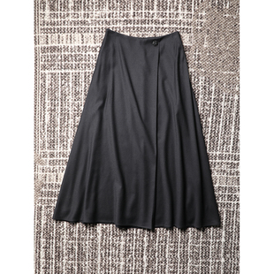 TOWN 场景 自制 职场多元 纯羊毛连腰褶皱A摆半裙 高质感日常 TANG