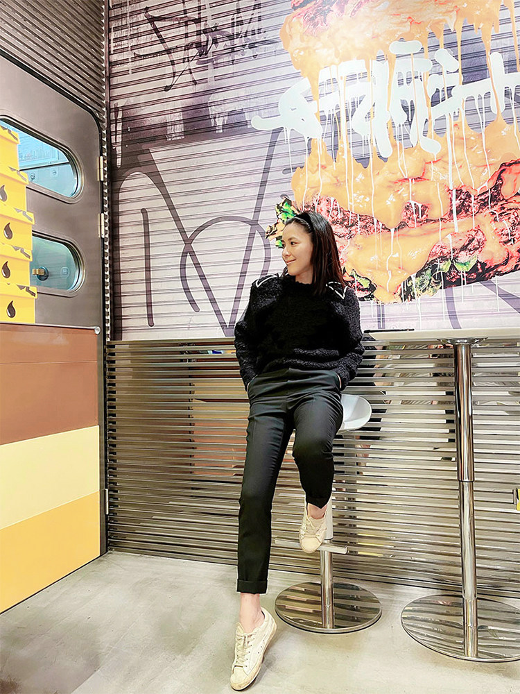 TANG TOWN 高端定制黑色斜纹羊毛混纺休闲裤长裤女百搭直筒裤子