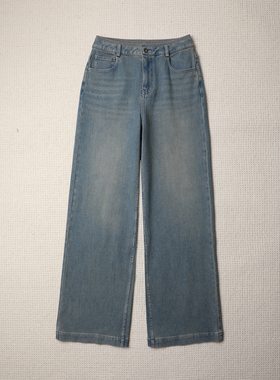 TANG TOWN 四季B入 休闲美式系时髦复古水洗微弹牛仔直筒裤/长裤