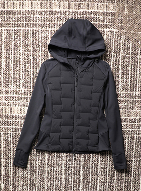 TANGTOWN 功能型拉绒面料拼接90白鹅绒 修身显瘦瑜伽服连帽外套