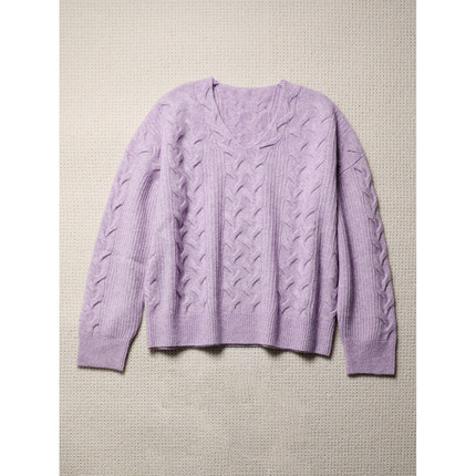 TANG TOWN 温暖舒适爱不释手 纯羊绒 松弛艺术绞花V领针织衫/毛衣