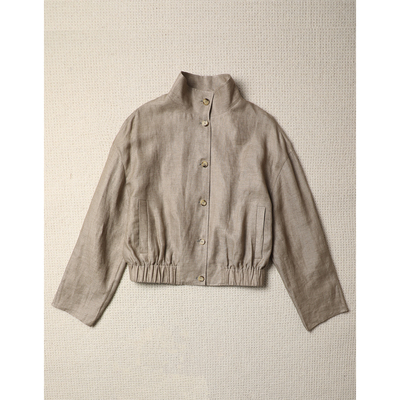 TANG TOWN自制 轻薄肌理感斜纹苎麻老钱风松弛立领哈灵顿夹克外套