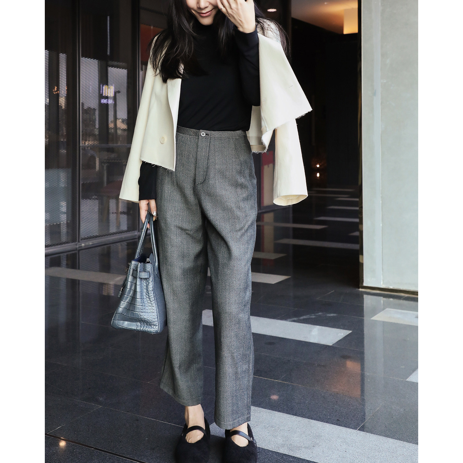 TANG TOWN自制 时髦雅绅 立体斜纹羊毛直筒九分裤/西裤,女装/女士精品,休闲裤,淘宝优惠券,粉丝福利购,淘宝优惠卷