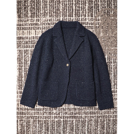 TANG TOWN高克重 羊绒羊毛金银闪葱西装领一粒扣针织开衫西装外套