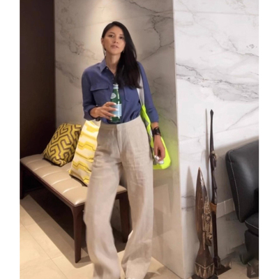 TANGTOWN亚麻休闲裤女秋季时髦百搭显瘦直筒裤TTXH005