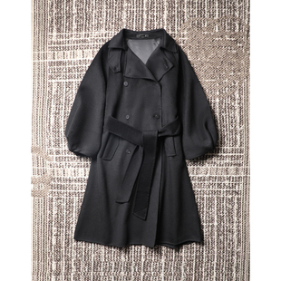 TANGTOWN精选好物黑色双排扣系带大衣外套