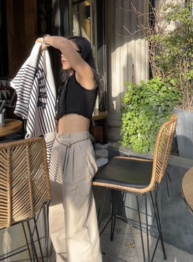 TANG TOWN 砂洗卡其纯棉工装裤女2025年新品直筒阔腿 DZDJD24091