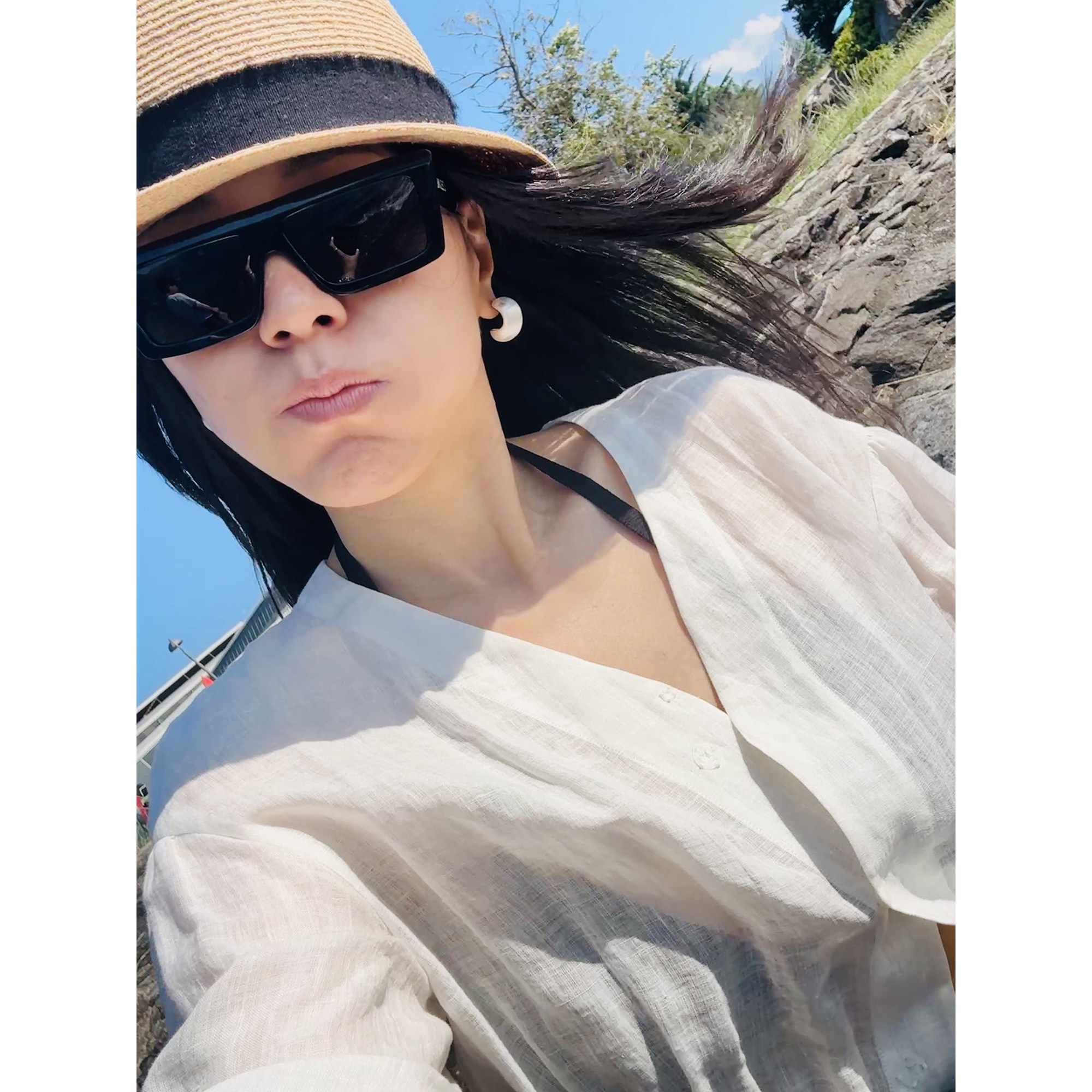 TANG TOWN 自制轻透高支亚麻/汉麻 落肩泡袖小衫系带防晒衬衫女夏