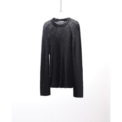 TANG TOWN自制 上身自带“时髦光环”棉混纺黑银丝精致时装针织衫