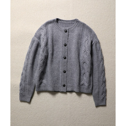 TANG TOWN 秋冬 重磅密实高克重全羊绒绞花圆领针织开衫/外套