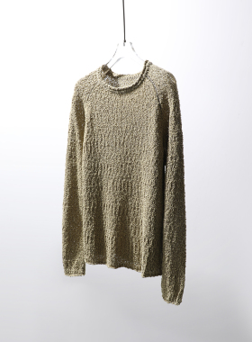 TANG TOWN 复古粗针手钩感 立体圈圈肌理有机亚麻/棉卷边领针织衫