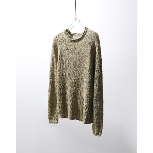 TANG TOWN 复古粗针手钩感 立体圈圈肌理有机亚麻/棉卷边领针织衫