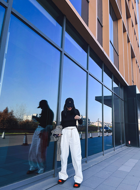 汤汤2004 松弛感神裤水洗白色纯棉牛仔裤阔腿长裤女