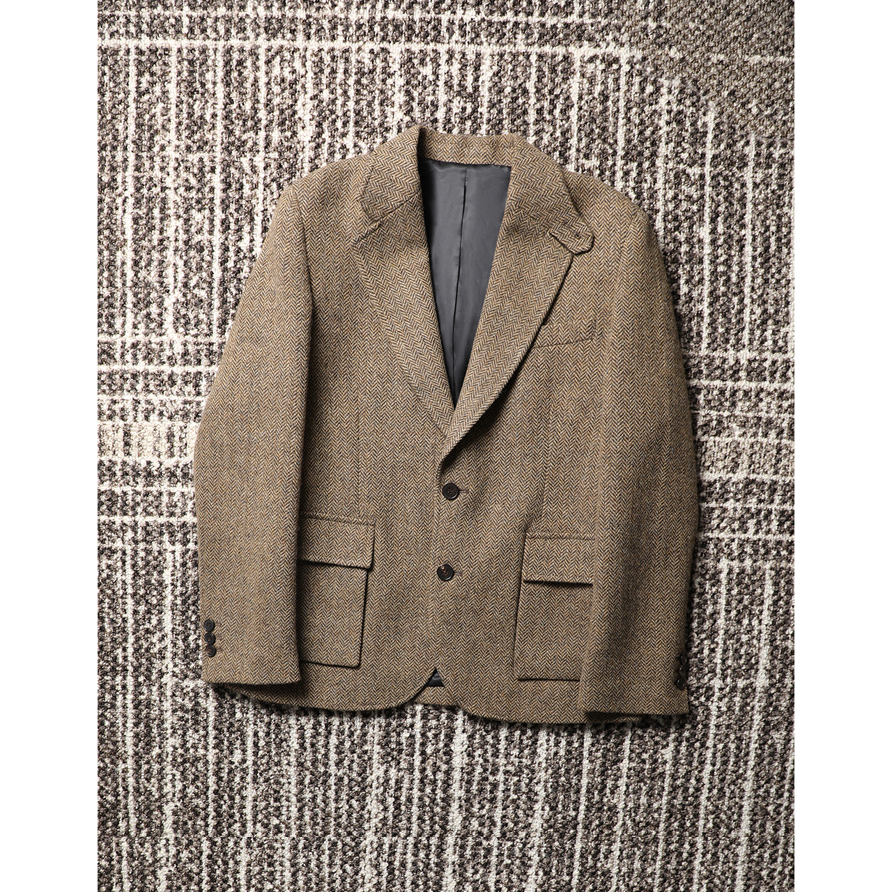 TANG TOWN实穿摩登气质羊毛混彩人字纹 極简老钱宽松廓形西装外套