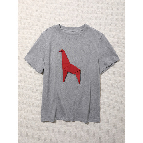 TANG TOWN 26年夏季新品 精纺棉 手工定位热压折纸马圆领短袖T恤