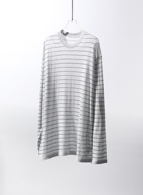 TANG TOWN灵动/简约/轻松 裸感软垂/醋酸棉轻薄细条纹空气面膜T恤