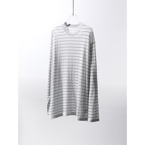 TANG TOWN灵动/简约/轻松 裸感软垂/醋酸棉轻薄细条纹空气面膜T恤