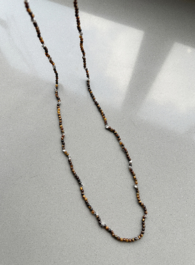 TANG TOWN 【3mm虎眼石】2.5mm三角隔珠长链 S925银 长度80cm