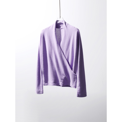 TANG TOWN 不费力高级松弛感 棉羊绒纱线 静奢风围裹斜门襟针织衫