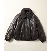 TANG TOWN重磅高端酷飒油蜡羊皮 可拆卸羊羔毛领白鹅绒皮羽绒外套