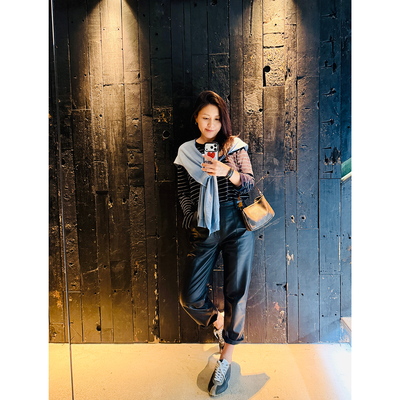 TANG TOWN灵动/简约/轻松 裸感软垂/醋酸棉轻薄细条纹空气面膜T恤