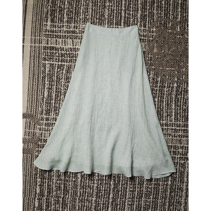 TANG TOWN 自制 压皱色织亚麻连腰半裙 时髦刚需大摆伞裙亚麻半裙