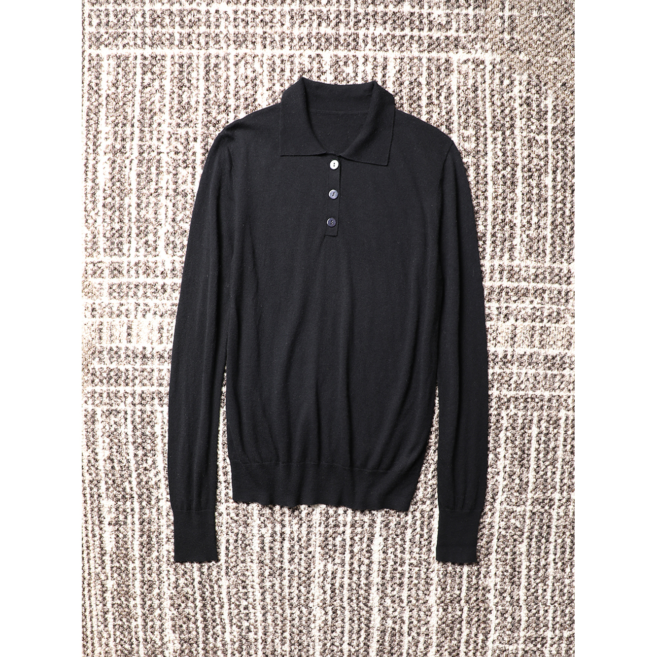 TANG TOWN自制 柔糯轻盈高支全羊毛宽松慵懒时髦POLO领针织衫套衫