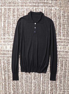 TANG TOWN自制 柔糯轻盈高支全羊毛宽松慵懒时髦POLO领针织衫套衫