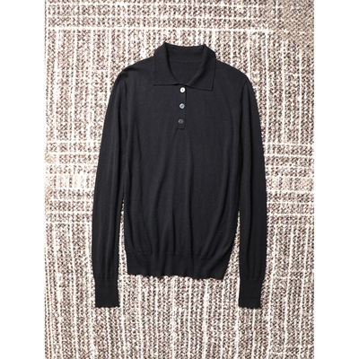 TANG TOWN自制 柔糯轻盈高支全羊毛宽松慵懒时髦POLO领针织衫套衫
