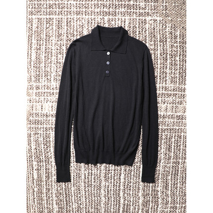 TANG TOWN自制 柔糯轻盈高支全羊毛宽松慵懒时髦POLO领针织衫套衫