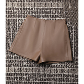 TANG 美拉德巧克力色羊皮松紧腰气质百搭短裤 TOWN 2.15早春新款