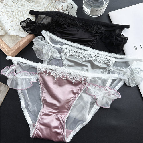 包邮【80-105斤】692新款可爱俏皮性感冰丝网纱低腰女内裤艾蒂