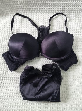 大码34/75BC日韩欧美内衣文胸套装有钢圈聚拢刺绣蕾丝前扣无插垫