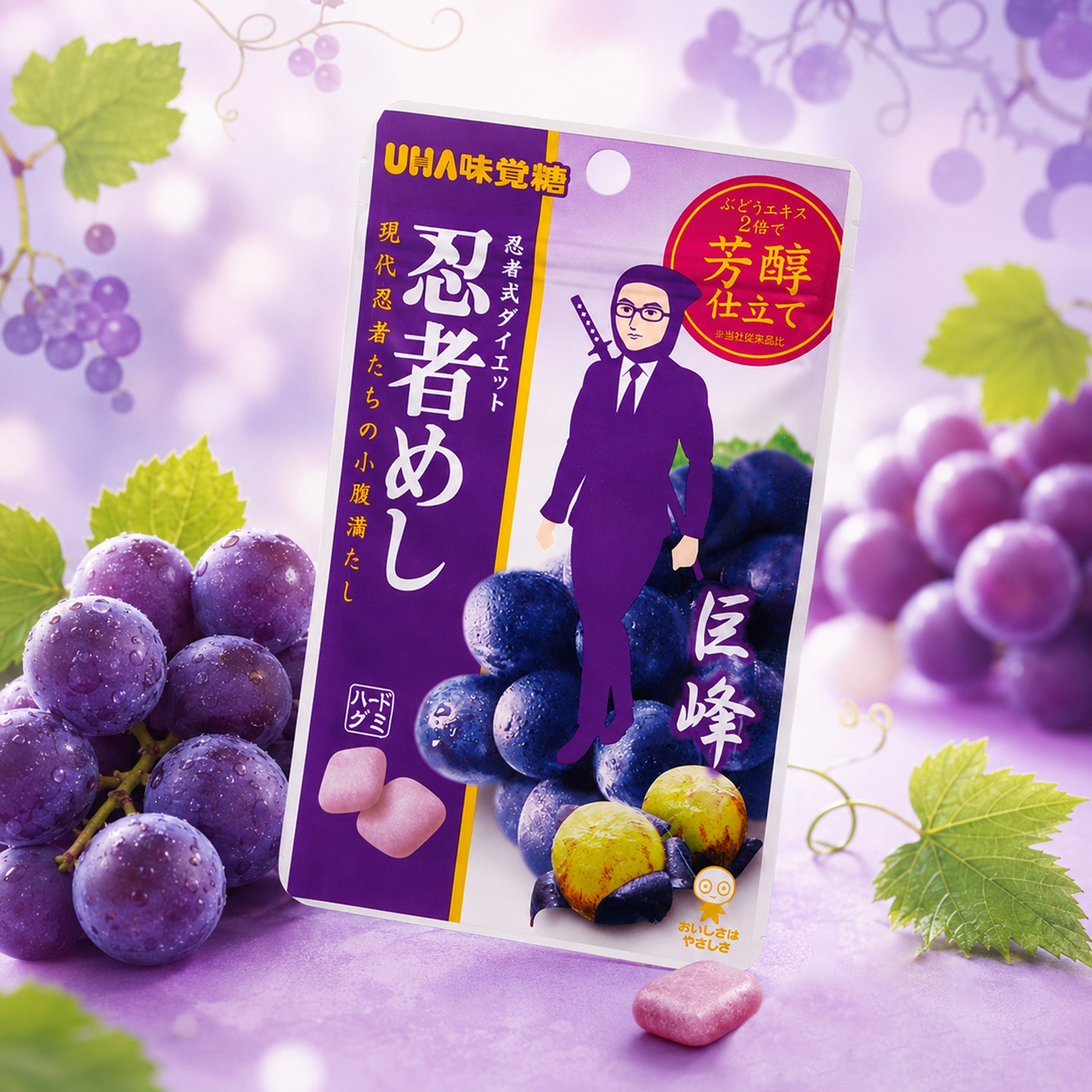 日本进口UHA悠哈忍者软糖葡萄桃子味45g汽水味糖果零食小吃袋装