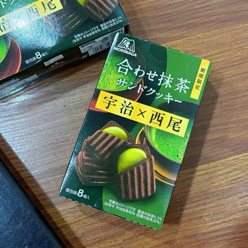 日本进口森永MORINAGA春季限定宇治抹茶巧克力夹心曲奇饼干零食品