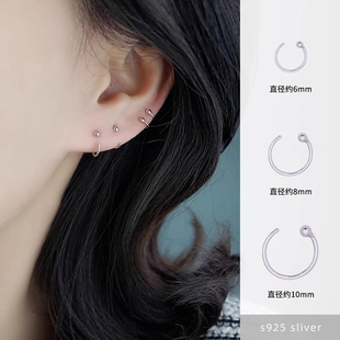 s925银素耳圈耳环女睡觉不用摘耳饰品养耳洞小圈圈圆圈耳骨耳钉男
