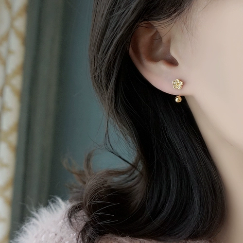 Серьги, 14 карат, серебро 925 пробы, в цветочек, простой и элегантный дизайн