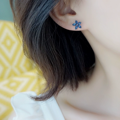 Свежие синие асимметричные серьги, в цветочек, серебро 925 пробы, подарок на день рождения