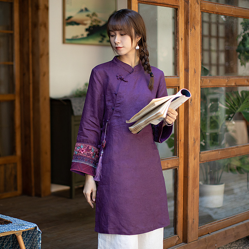 远镇春秋款中国风流苏茶服上衣